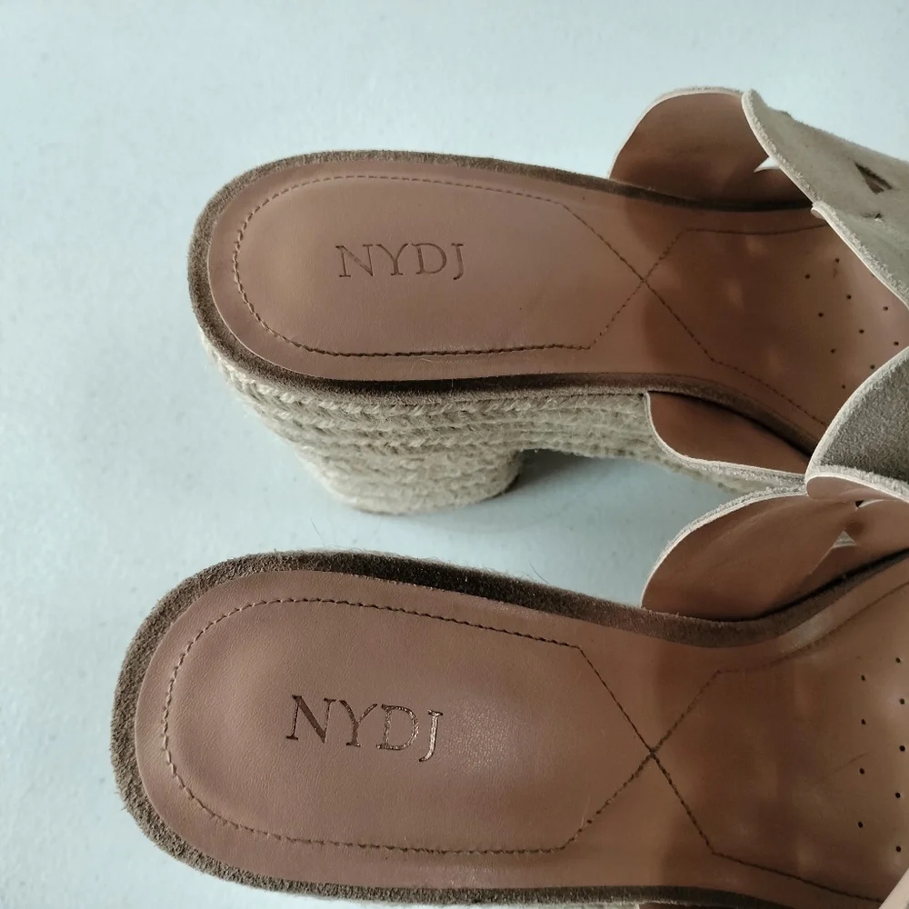 NYDJ Helene Beige Sand Platform Heel Espadrille Slide Sandals 8.5 Vacation Artsy